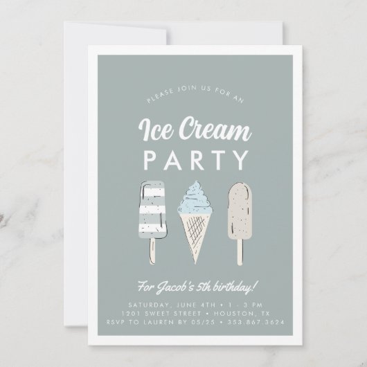 ボーイズパステルアイスクリームサマーバースデーパーティー 招待状 (正面)