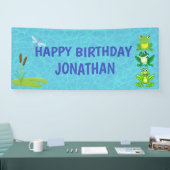 ボーイズパーソナライズされたカエル誕生日バナー 横断幕 (トレードショー)