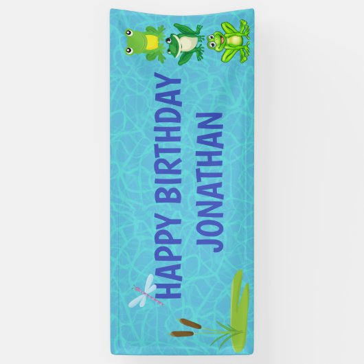 ボーイズパーソナライズされたカエル誕生日バナー 横断幕 (縦)
