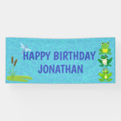 ボーイズパーソナライズされたカエル誕生日バナー 横断幕 (横)