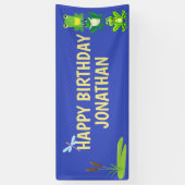 ボーイズパーソナライズされたカエル誕生日ブルーイエローバナー 横断幕 (縦)
