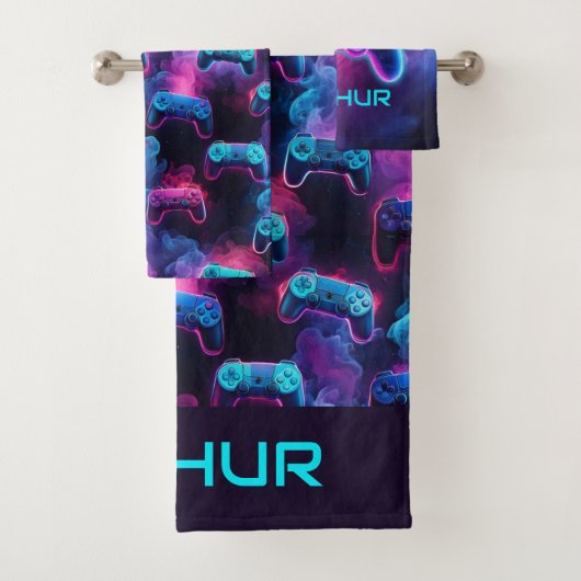 ボーイズパーソナライズされたゲーマーパターン バスタオルセット (インサイチュ)