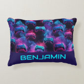ボーイズパーソナライズされたネオンゲームパターンクッション アクセントクッション (正面)