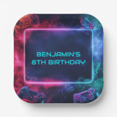 ボーイズパーソナライズされたビデオゲームネオン誕生日パーティー ペーパープレート (正面)