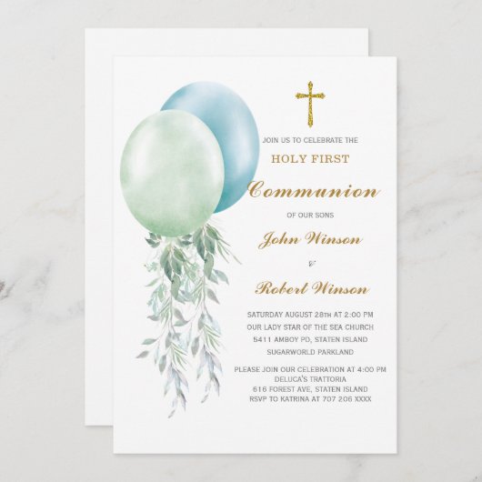 ボーイズパーソナライズされたファースト招待状 招待状 (正面/裏面)