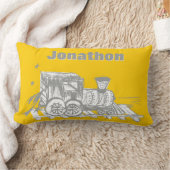 ボーイズパーソナライズされたルームグレイ黄色Choo Choo Train ランバークッション (ブランケット)