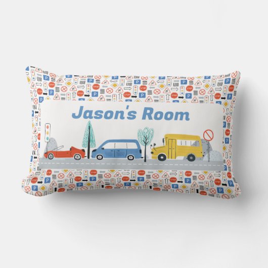 ボーイズパーソナライズされたロードシンボルや象徴輸送 ランバークッション (正面)