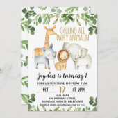 ボーイズパーティーアニマルズサファリ誕生日招待状 招待状 (正面/裏面)