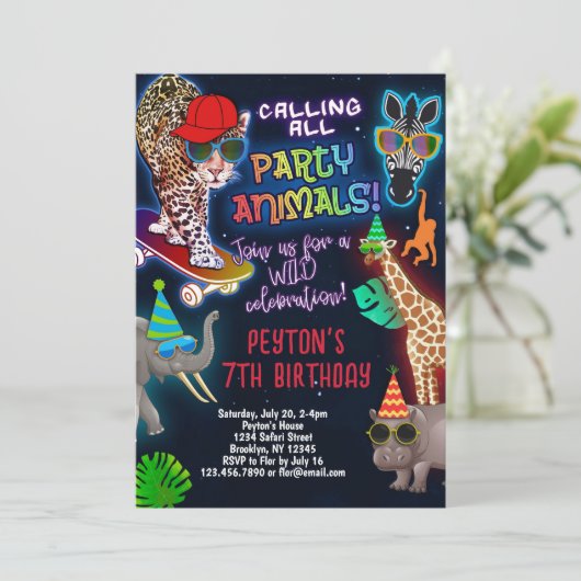 ボーイズパーティー動物誕生日 招待状 (スタンド正面)