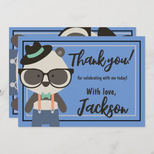 ボーイズヒップスターミスターパンダベア誕生日 サンキューカード (正面/裏面)