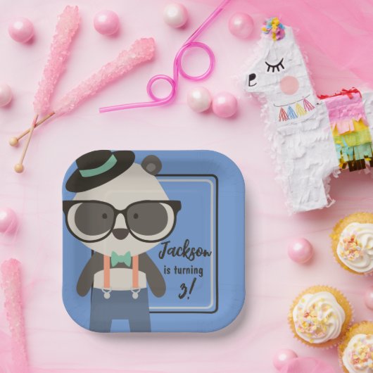 ボーイズヒップスターミスターパンダベア誕生日 ペーパープレート (パーティー)