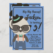 ボーイズヒップスターミスターパンダベア誕生日 招待状 (正面/裏面)