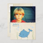 ボーイズビーチプールバースデーパーティードルフィン招待状カード インビテーションポストカード (正面/裏面)