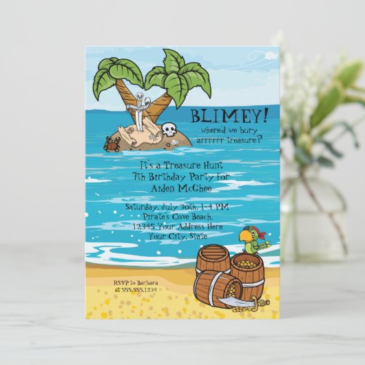 ボーイズピレートトレジャー狩り誕生日パーティー招待状 招待状 (スタンド正面)