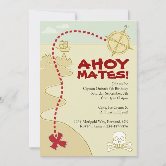 ボーイズピレートマップ&ピレートシップ招待状 招待状 (正面)