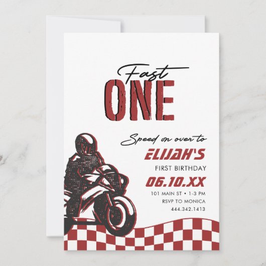 ボーイズファストワン1stダートバイク誕生日 招待状 (正面)