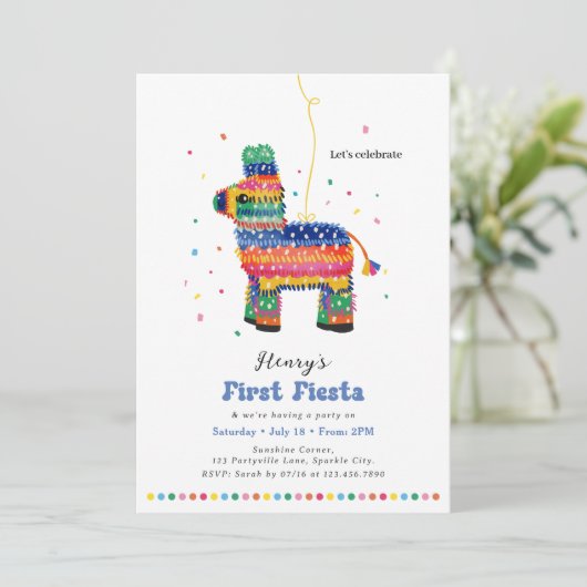 ボーイズファーストフィエスタ誕生日ピニャータ招待状 招待状 (スタンド正面)