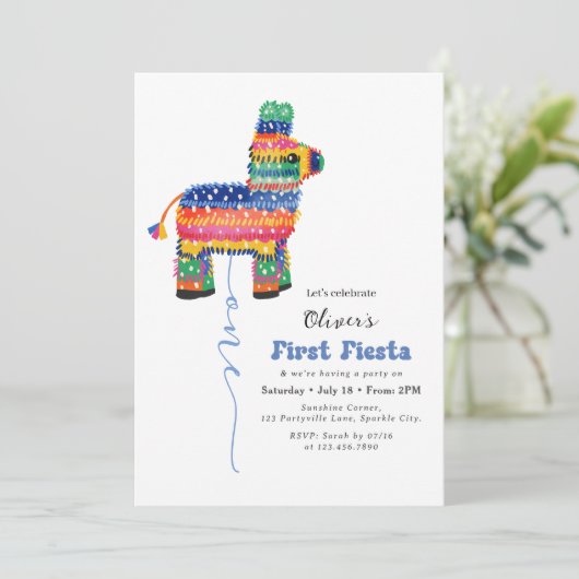 ボーイズファーストフィエスタ誕生日ピニャータ招待状 招待状 (スタンド正面)