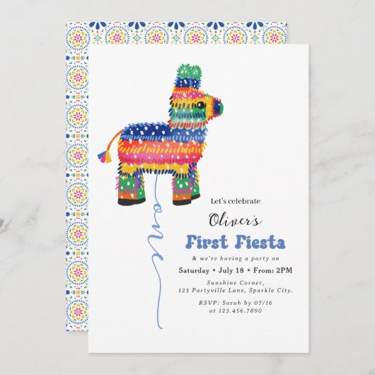 ボーイズファーストフィエスタ誕生日ピニャータ招待状 招待状 (正面/裏面)