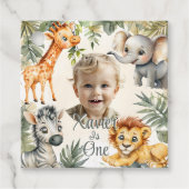 ボーイズファースト誕生日 – ジャングルサファリメッセージカード フェイバータグ (正面)