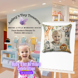 ボーイズファースト誕生日 – ジャングルサファリ装飾用クッション クッション