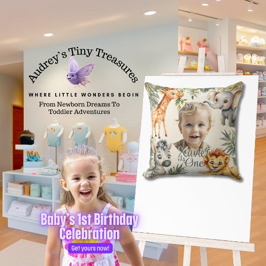 ボーイズファースト誕生日 – ジャングルサファリ装飾用クッション クッション