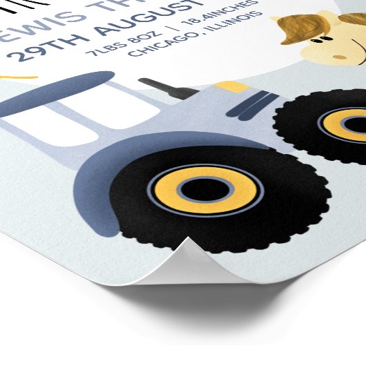 ボーイズファームアニマルトラクター誕生統計ベビー子供部屋 ポスター (角)