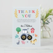 ボーイズファーム動物とブルートラクターベビーシャワー サンキューカード (スタンド正面)