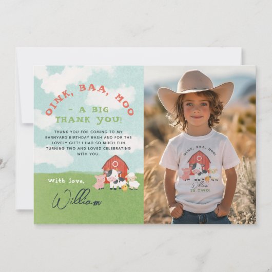ボーイズファーム納屋周囲の庭誕生日写真 サンキューカード (正面)