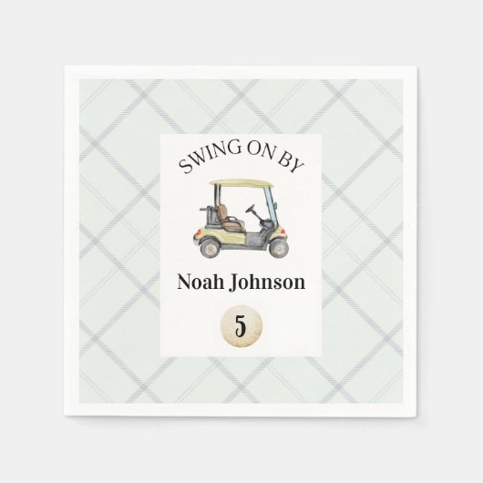 ボーイズフィフス誕生日パー・ティー・ゴルフでスイングオン スタンダードカクテルナプキン (正面)