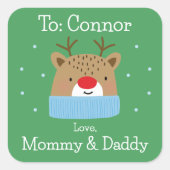 ボーイズフェスティバルレッド&グリーントナカイカスタムクリスマス スクエアシール (正面)