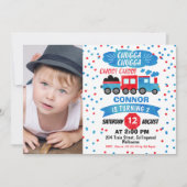 ボーイズフォトウォーターカラートレイン誕生日招待状 招待状 (正面)