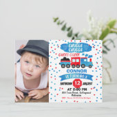 ボーイズフォトウォーターカラートレイン誕生日招待状 招待状 (スタンド正面)