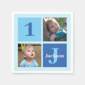 ボーイズフォトコラージュカスタム子供の誕生日ブルーパーティー スタンダードカクテルナプキン (正面)