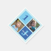 ボーイズフォトコラージュカスタム子供の誕生日ブルーパーティー スタンダードカクテルナプキン (角)