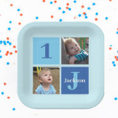 ボーイズフォトコラージュカスタム子供の誕生日ブルーパーティー ペーパープレート