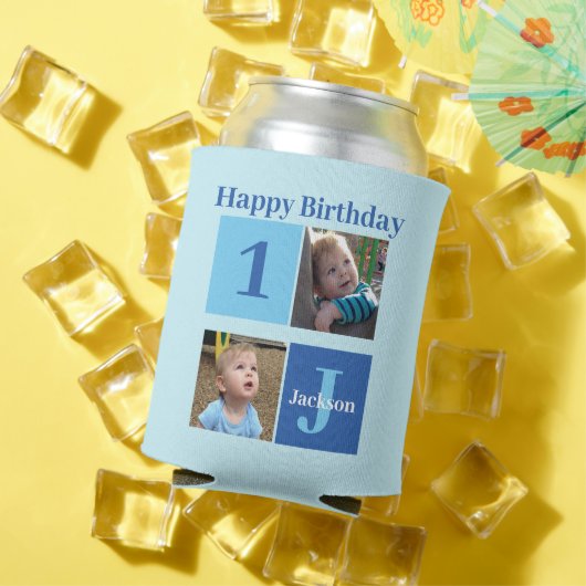 ボーイズフォトコラージュカスタム子供の誕生日ブルーパーティー 缶クーラー (インサイチュ 夏)