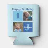 ボーイズフォトコラージュカスタム子供の誕生日ブルーパーティー 缶クーラー (裏面)