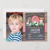 ボーイズフォトファームグリーントラクターシャルボード誕生日 招待状 (正面)