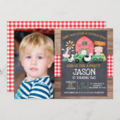 ボーイズフォトファームグリーントラクターシャルボード誕生日 招待状 (正面/裏面)