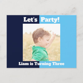 ボーイズフォト子供の誕生日パーティーブルーカラーブロック インビテーションポストカード