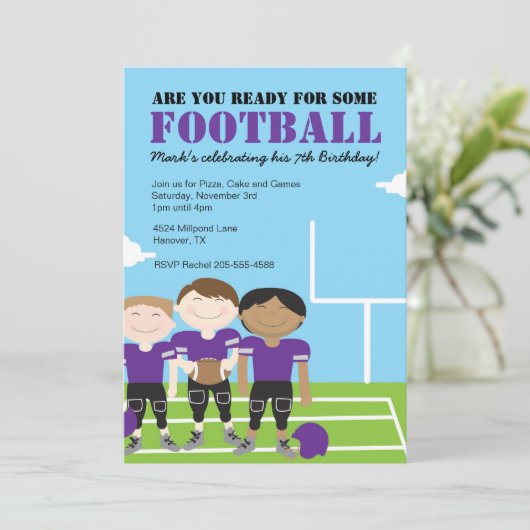 ボーイズフットボールをテーマにしたバースデーパーティ招待状 招待状 (スタンド正面)