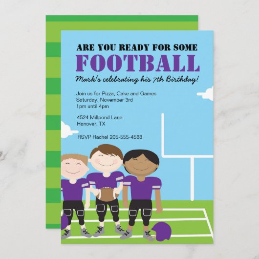 ボーイズフットボールをテーマにしたバースデーパーティ招待状 招待状 (正面/裏面)