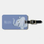 ボーイズブルーウォーターカラーエレファントサファリ&キッズネーム ラゲッジタグ (正面横)