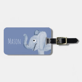 ボーイズブルーウォーターカラーエレファントサファリ&キッズネーム ラゲッジタグ