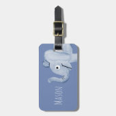 ボーイズブルーウォーターカラーエレファントサファリ&キッズネーム ラゲッジタグ (正面縦)