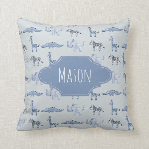 ボーイズブルーウォーターカラージャングルサファリベビー子供部屋 クッション