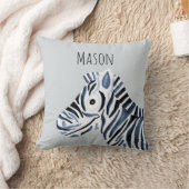 ボーイズブルーウォーターカラーゼブラサファリベビー子供部屋 クッション (ブランケット)