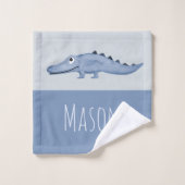 ボーイズブルーウォーターカラーワニサファリベビーチャイルド バスタオルセット (ウォッシュタオル)