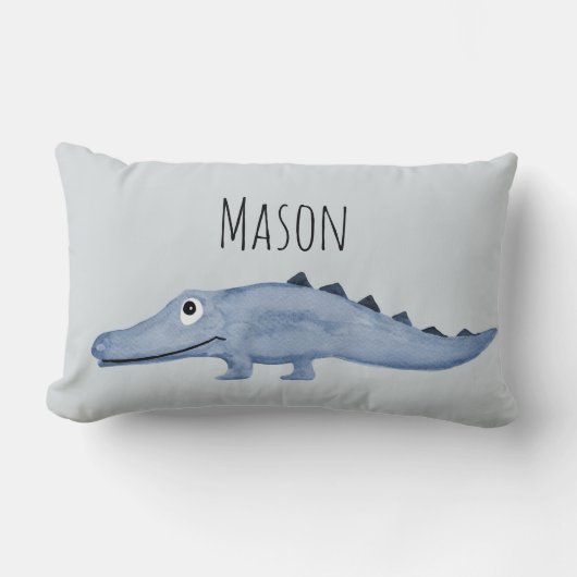 ボーイズブルーウォーターカラーワニサファリベビー子供部屋 ランバークッション (正面)